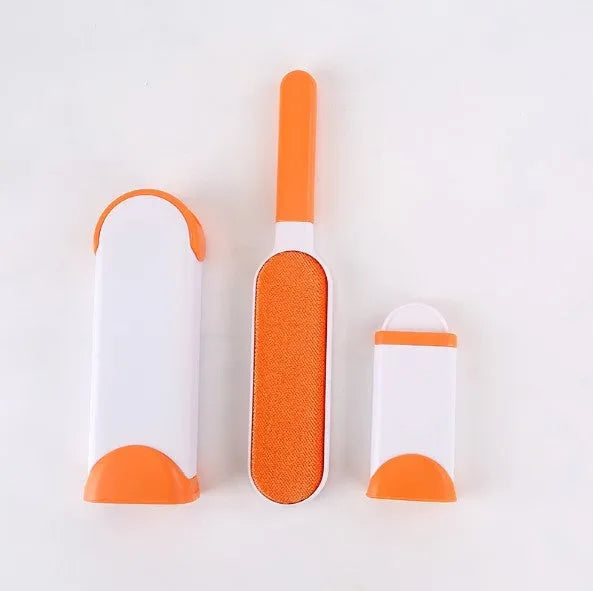 Blue reusable pet hair removal comb with double-sided lint brush and self-cleaning base