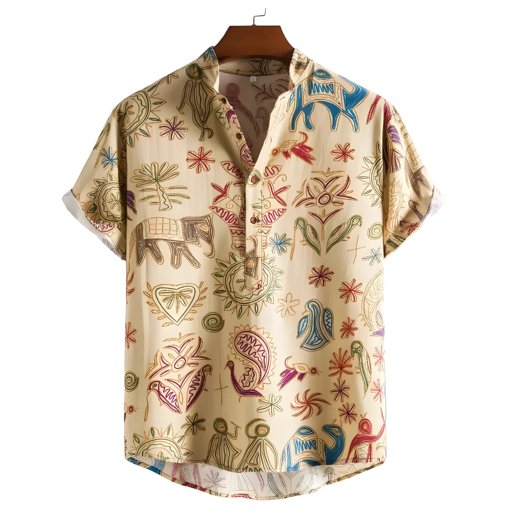 Men's loose fit shirt with 3D digital print pattern in elastic polyester fabric