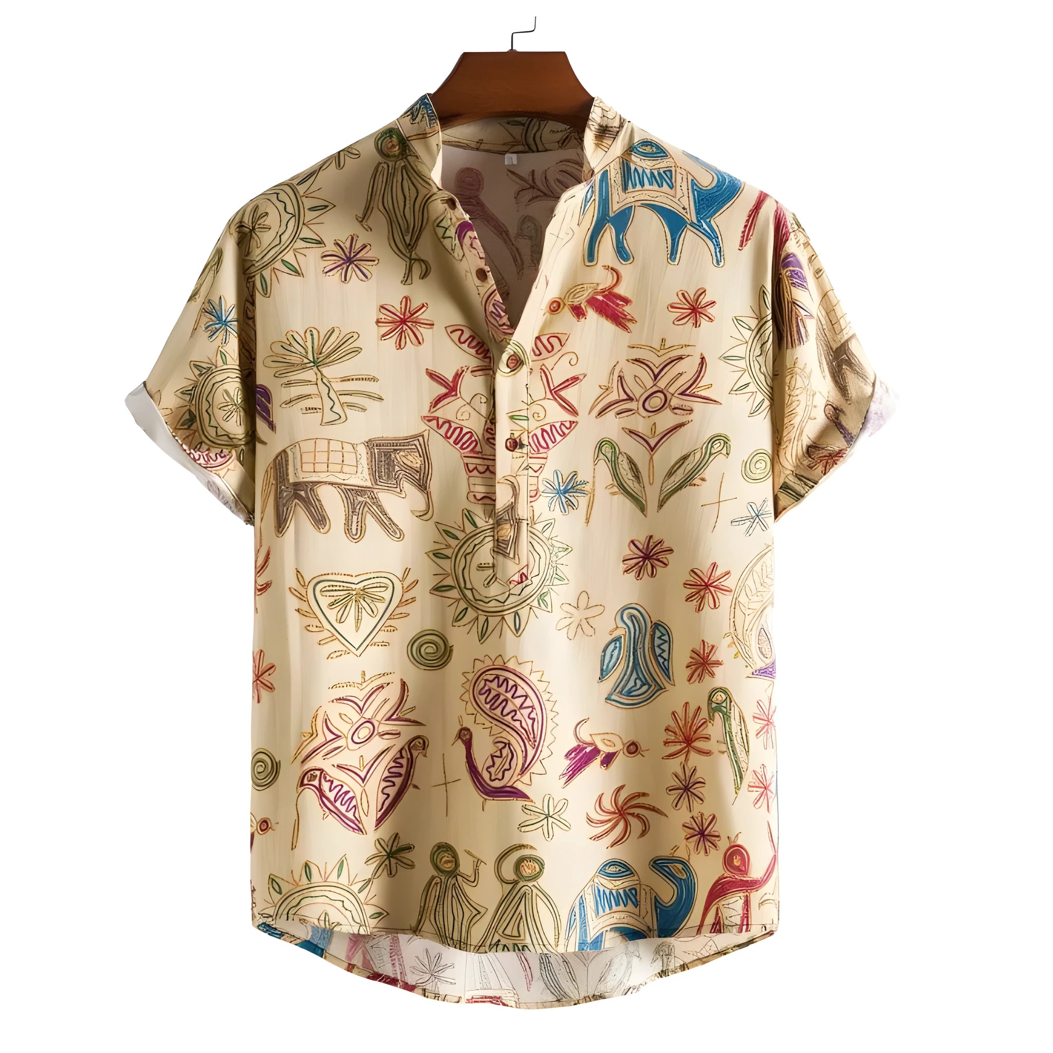 Men's loose fit shirt with 3D digital print pattern in elastic polyester fabric