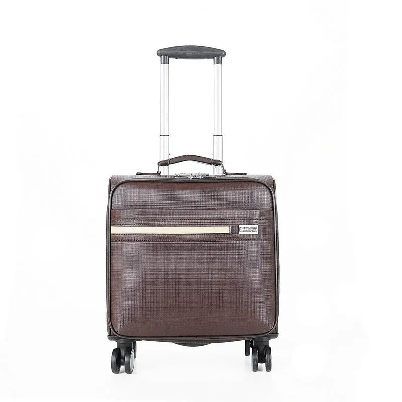 18-inch black wheeled business case with combination lock on airport trolley