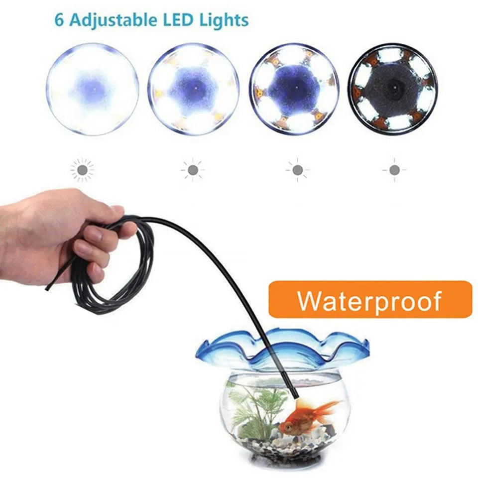 Android mobile phone endoscope with IP67 waterproof rating, flexible cable, and side mirror, hook, and magnet accessories