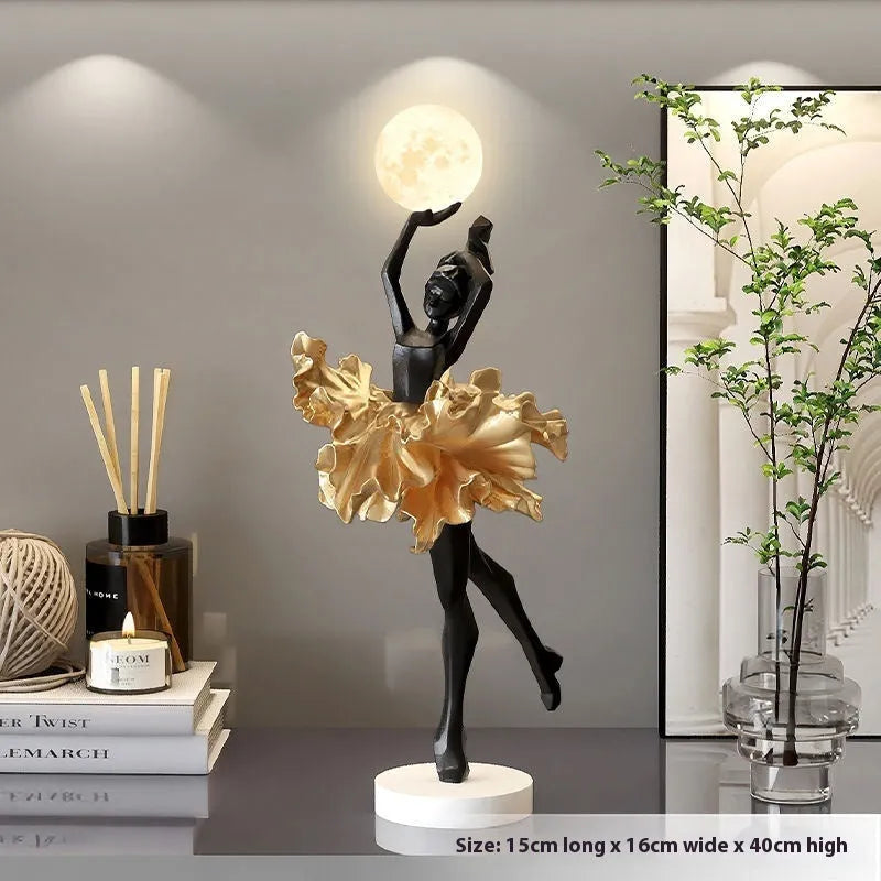 Art Girl modern resin night lamp in black gold, white, pink, or light blue with USB charging.
