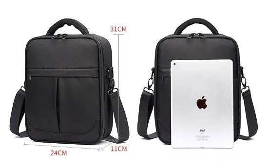Black Oxford fabric messenger bag for men with shoulder strap