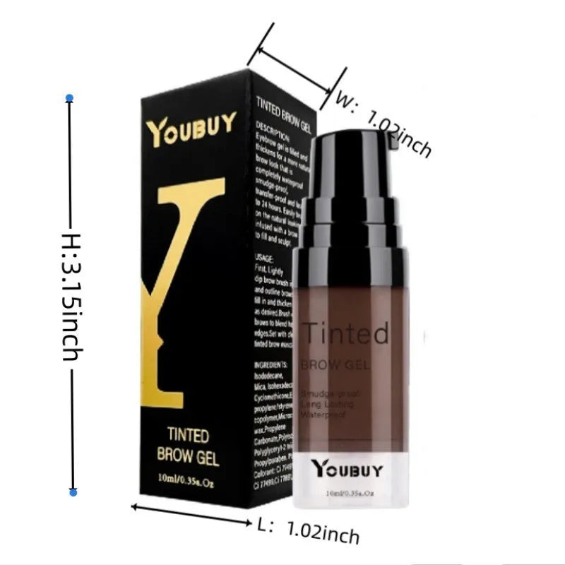 Waterproof quick-drying eyebrow cream in brown and black shades with dark grey and golden yellow options