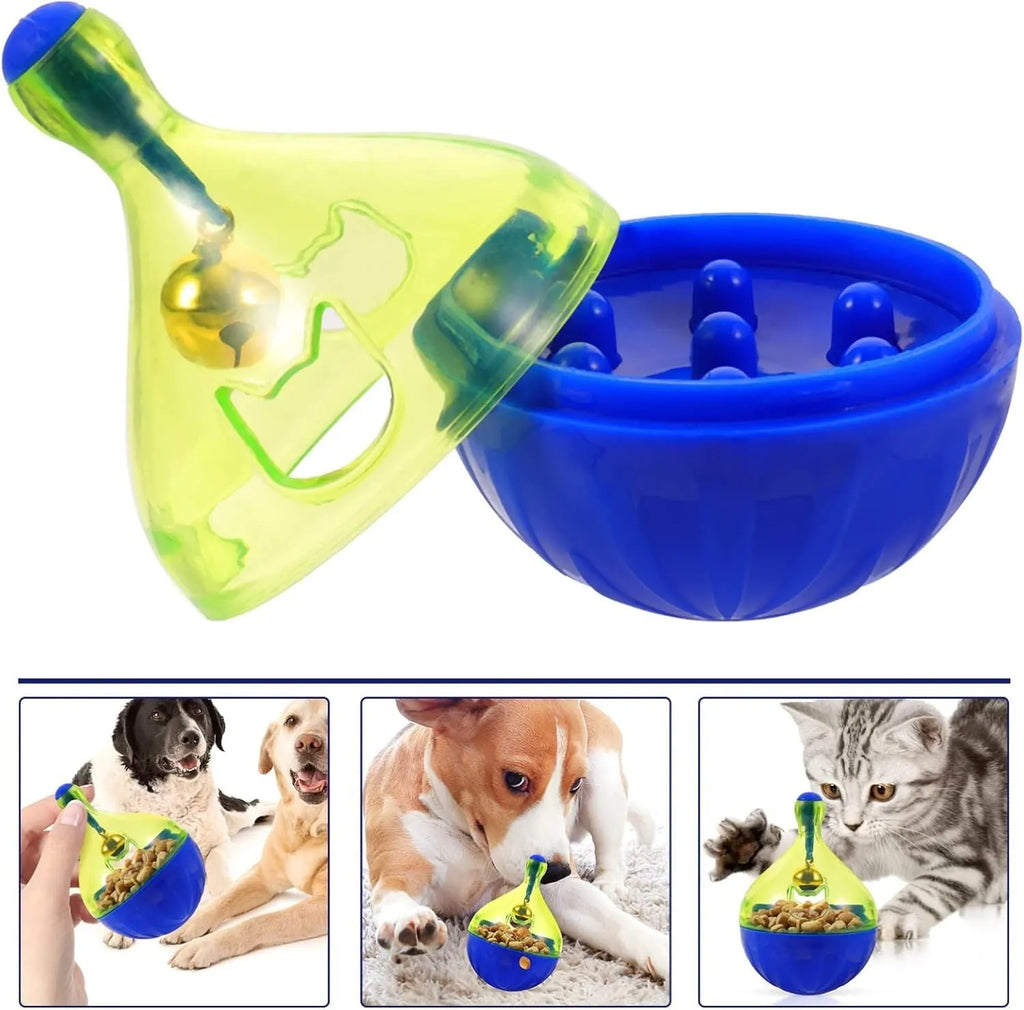 Tumbler-shaped dog and cat treat dispenser ball interactive toy