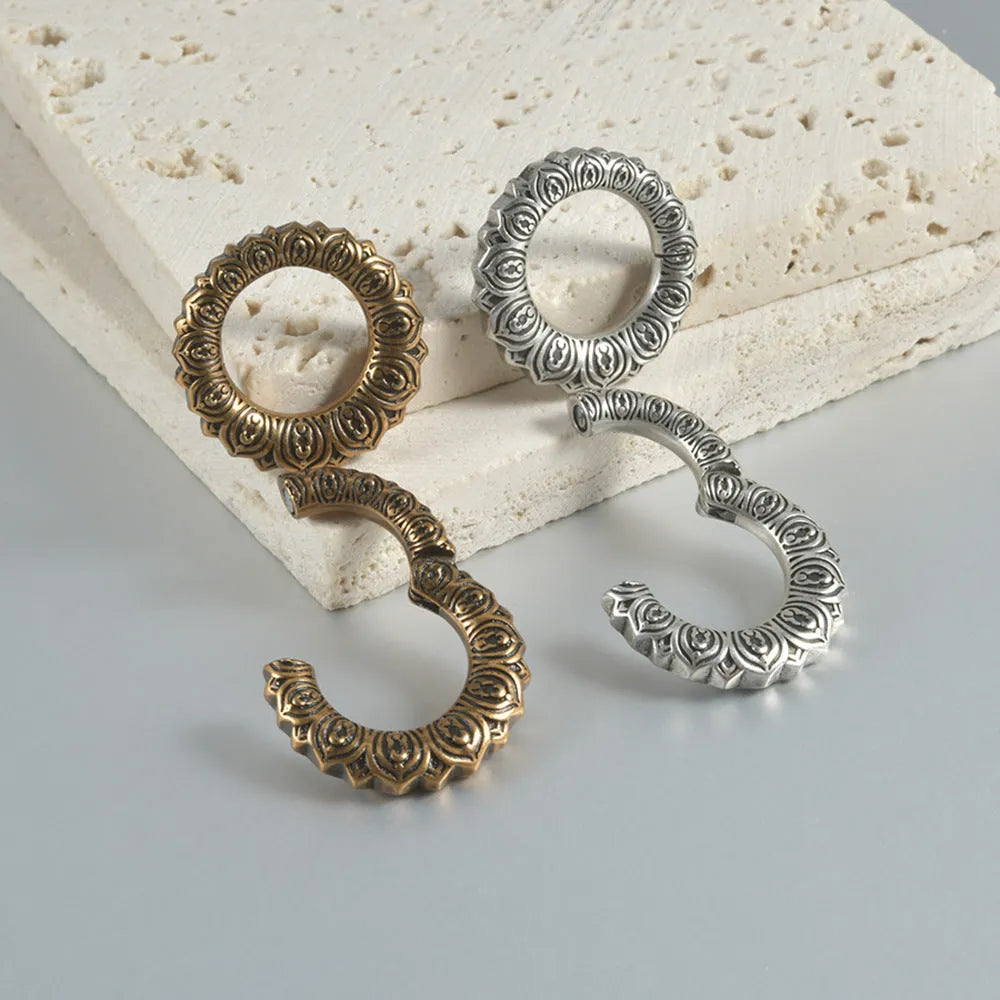 Retro heart-shaped and lotus magnetic earrings in stainless steel with antique finishes