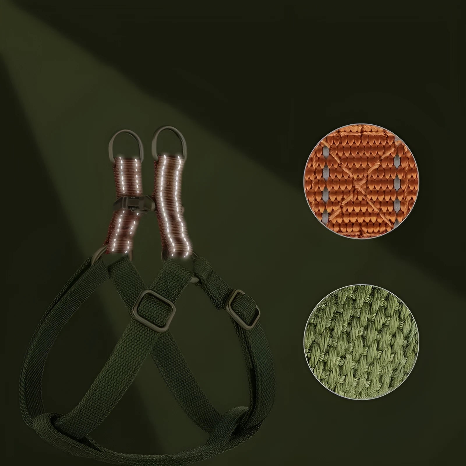 Brown vest-style anti-loss dog leash with cotton belt and nylon lead attached via alloy fastener