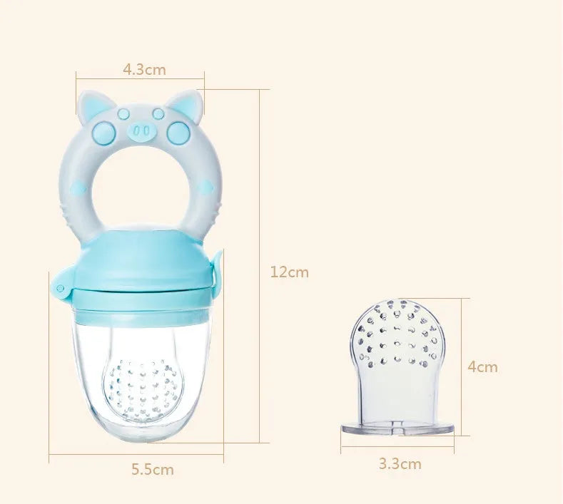 Blue, green, and pink silicone baby teethers showing both single and triple mouthpiece style options.