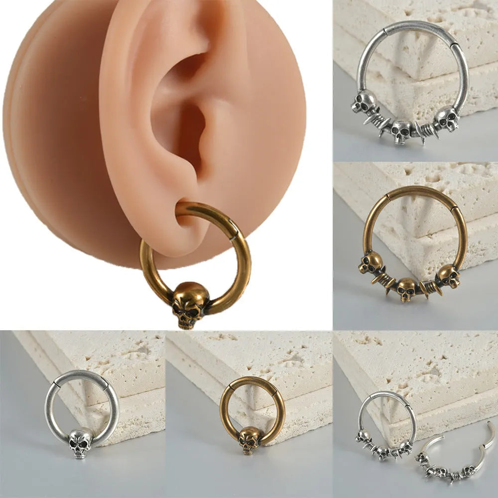 Copper ghost head earrings with punk style in antique gold or silver finish