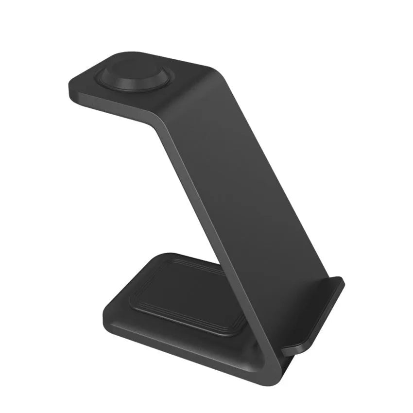 White 3-in-1 upright wireless charging phone holder stand with dual coil charging surface