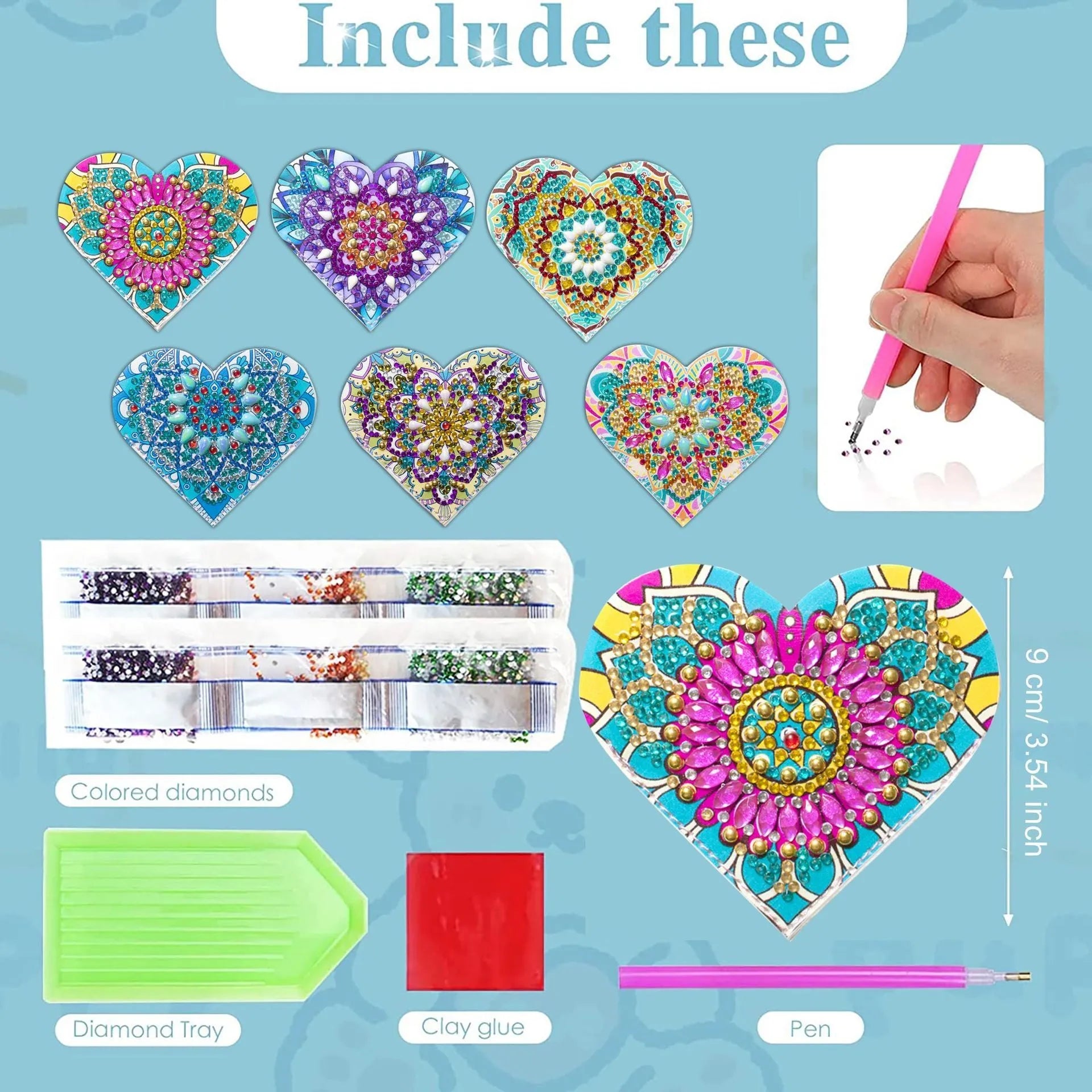Set of six purple PU leather handmade bookmarks with flower shapes and clear stick-on crystals.