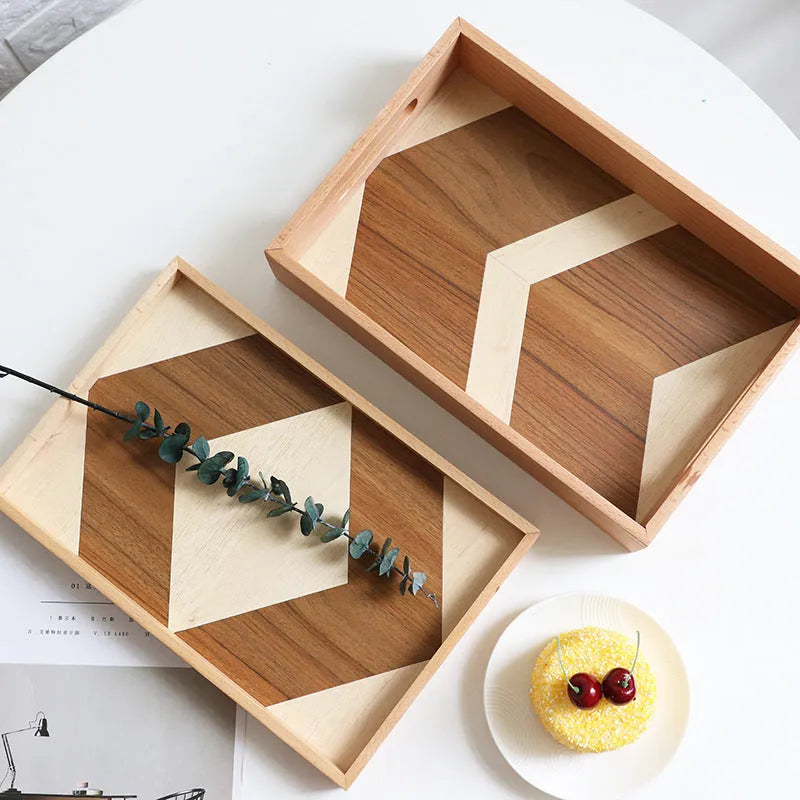 Wooden cake tray size A 30x34x4cm, natural wood colour, on table with cake