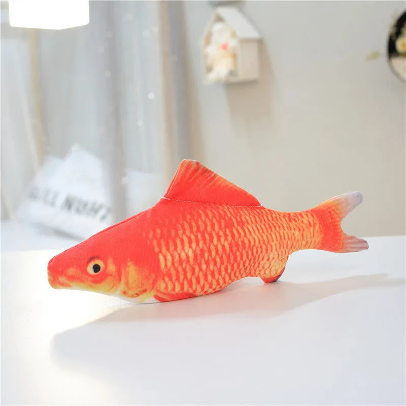 Multicolour electronic fish cat toy measuring 30cm with USB charging cable