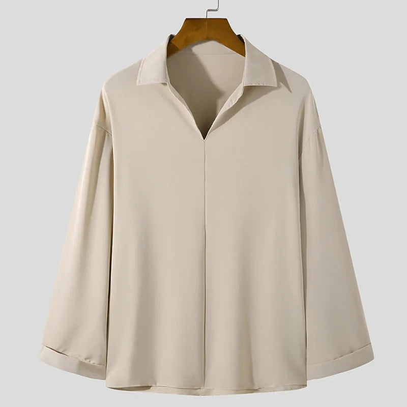Men's loose lapel casual shirt in polyester blend available in multiple colours