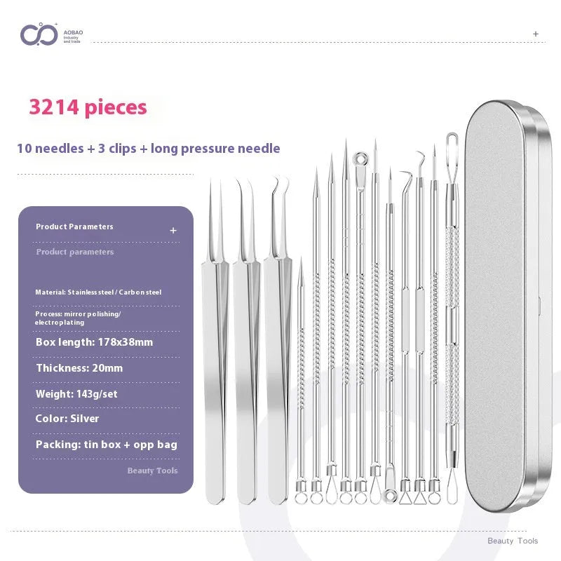 Four metal acne needles with ultra fine pointed tips for blackhead removal and skincare treatment