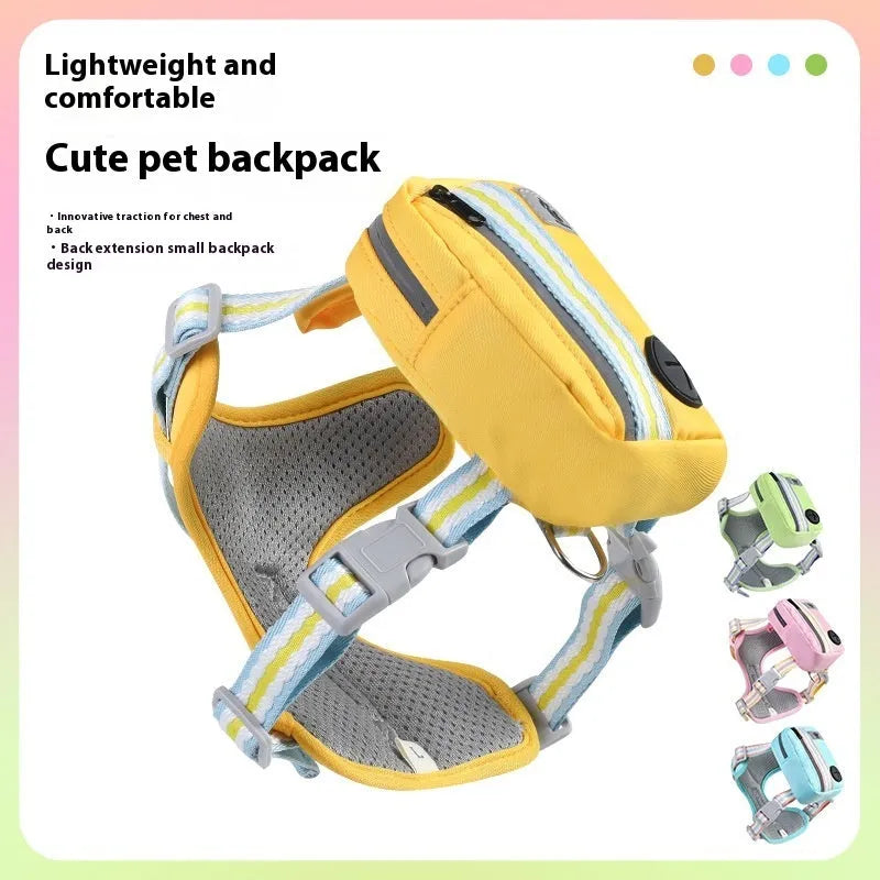 Explosion-proof anti-strangulation pet chest harness with traction rope in Oxford cloth.