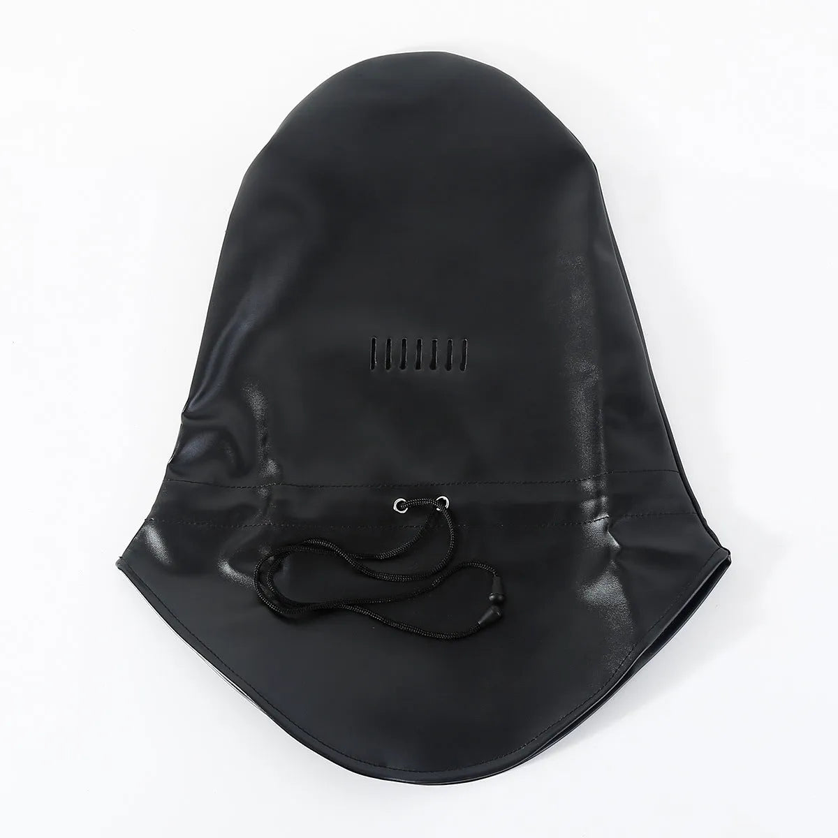 Black synthetic leather face mask for adult training with adjustable straps.