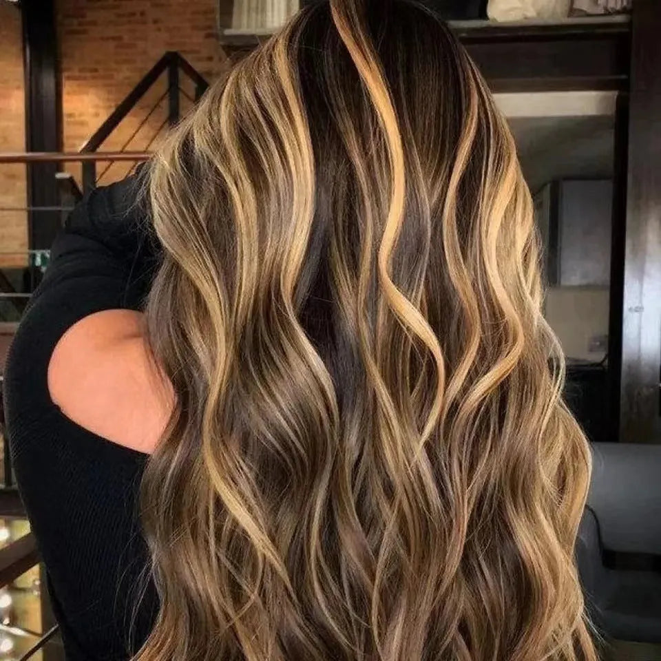 Front lace wig with African black gradient colour and big wave texture, showing length options