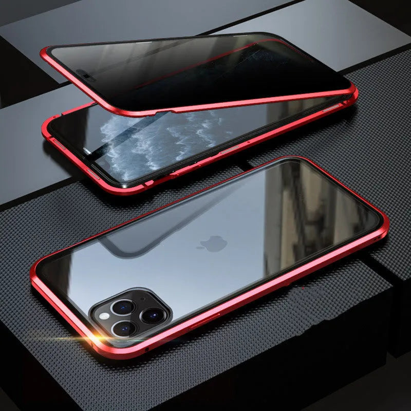 Tempered glass clamshell anti-spy phone case in multiple colours for iPhone models