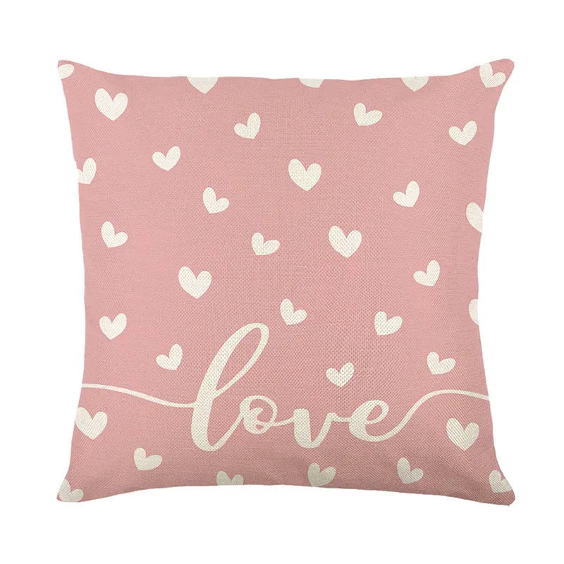 Valentine's Day plaid and heart printed pillow cover in 45x45cm size on a sofa.