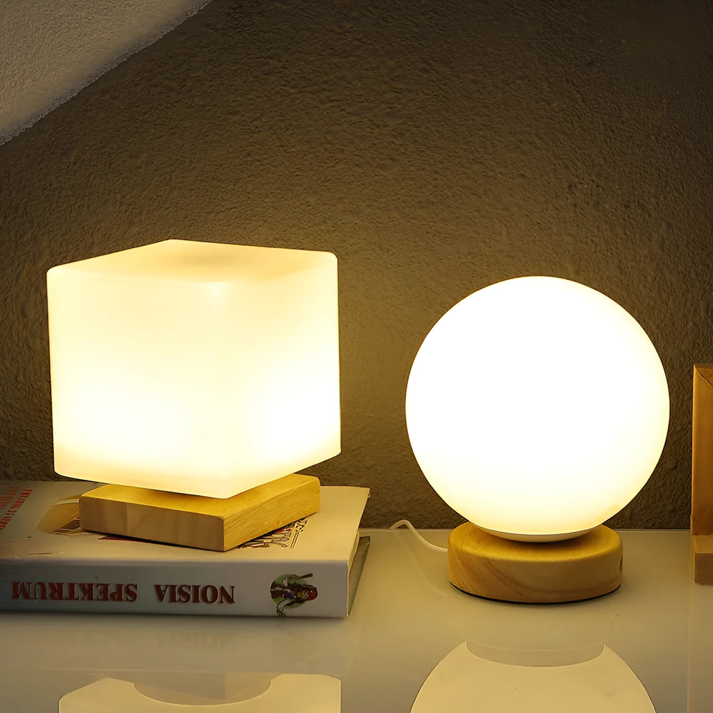Nordic solid wood USB table lamp with touch dimming in flower shape design for bedroom