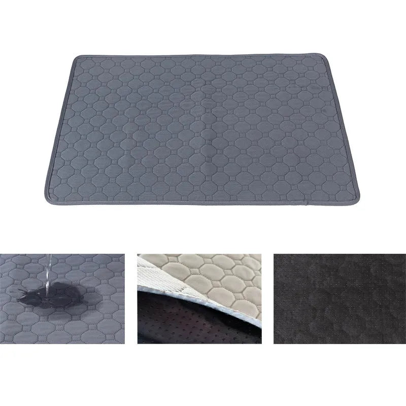 Grey and tan washable dog pee pads measuring 18x24 inches with waterproof backing