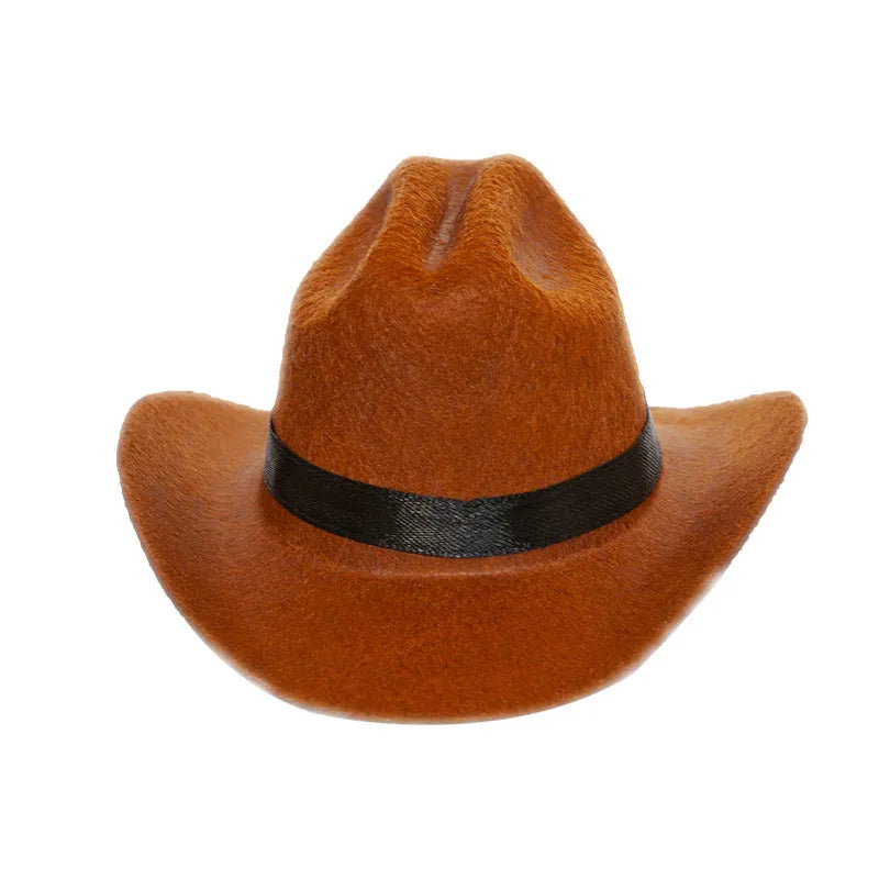 British-style brown cat cowboy hat with black ribbon on non-woven fabric
