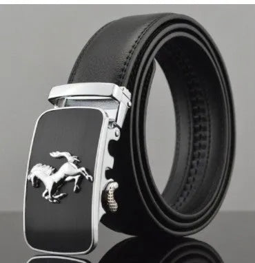 Men's automatic buckle leather belt in cowhide with adjustable length and multiple buckle options