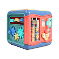 Six-sided baby educational toy with bead maze, gears, clock, and shape recognition activities