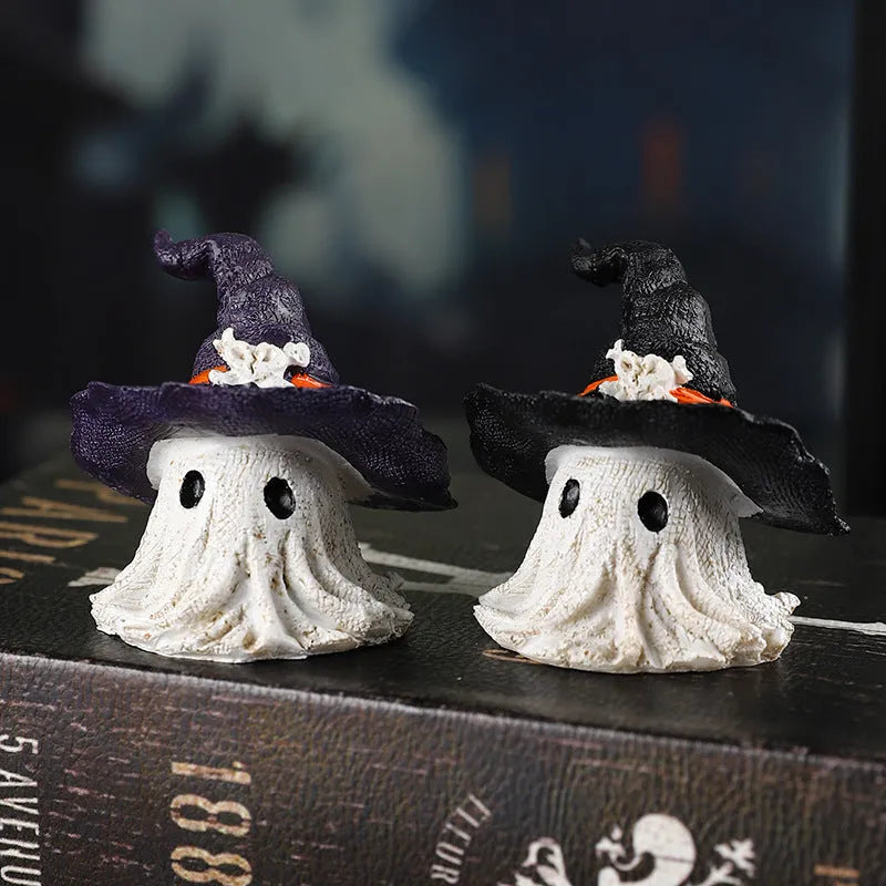 Resin wizard hat ornament in black and purple colours for Halloween and holiday decorating