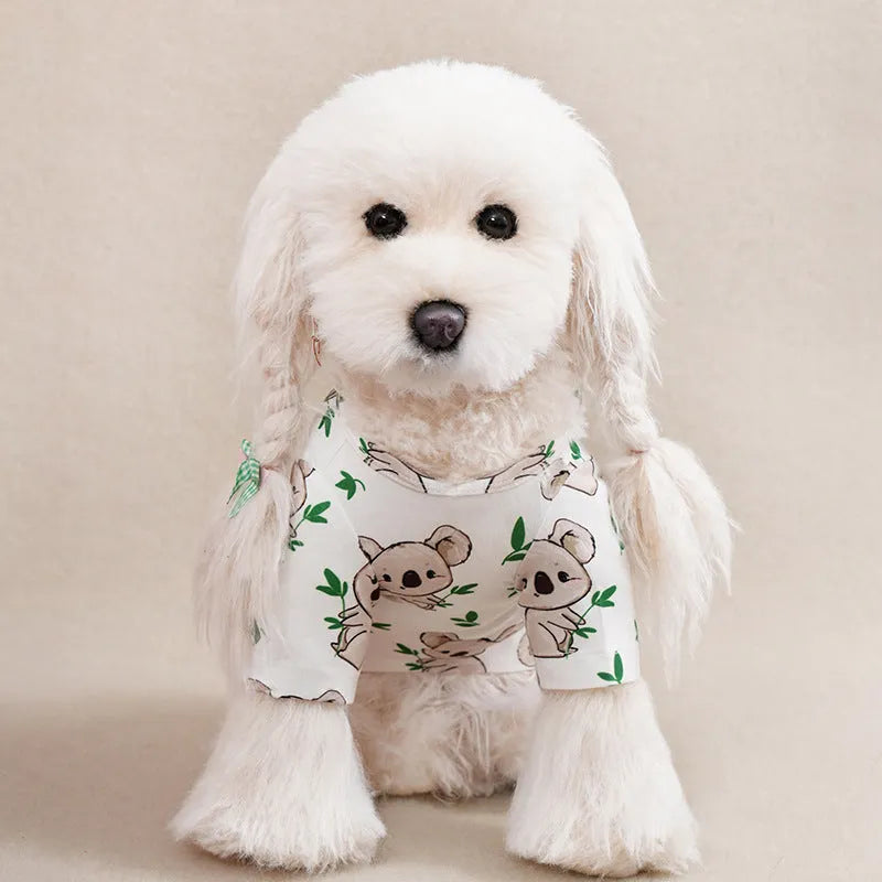 Polyester full printed t-shirt for small dogs showing colour options and weight-based sizing