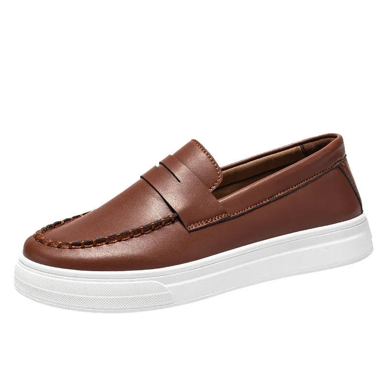 British style casual leather shoes with round toe in artificial PU material, available in three colours