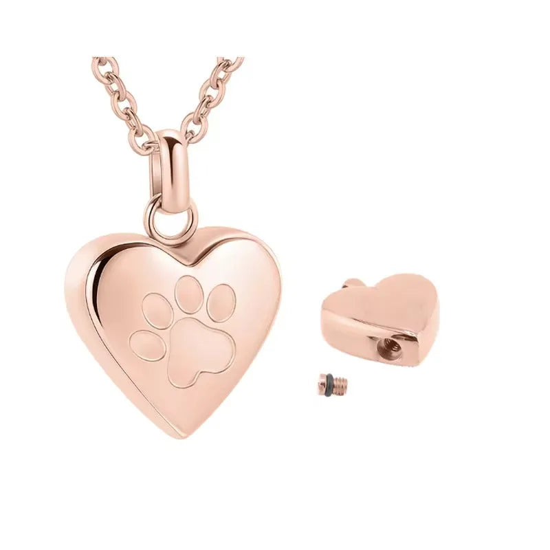 Openable heart pendant titanium steel necklace with paw print design in silver, black, gold, rose gold, or colourful finish.