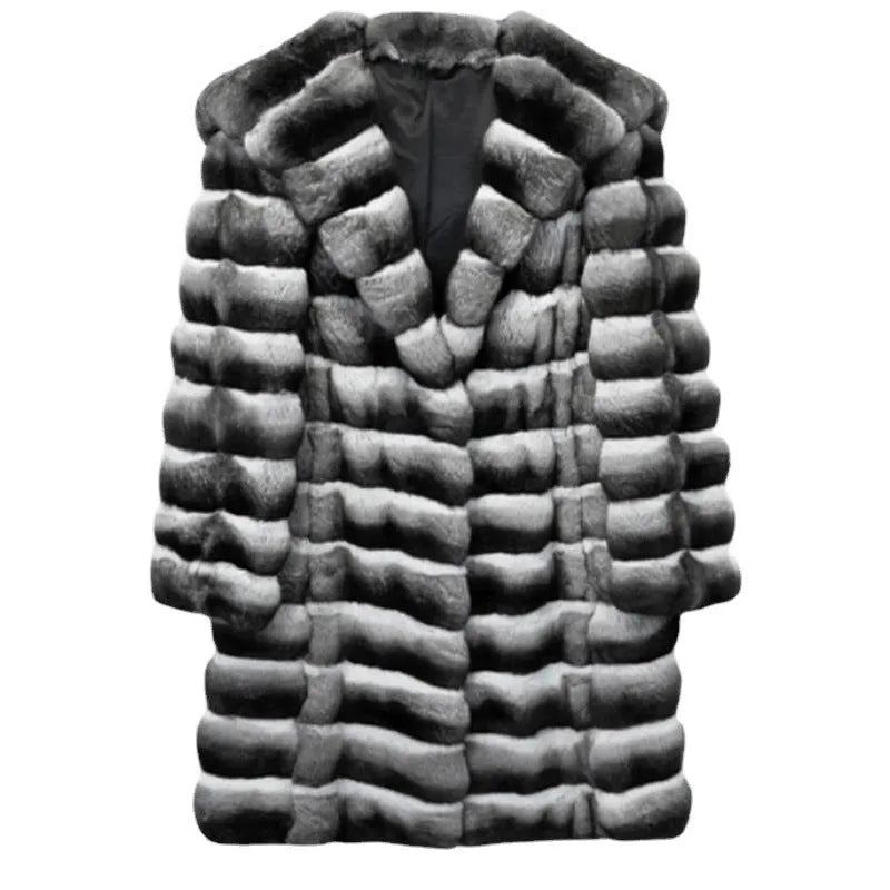 Zebra stripe faux fur overcoat for women, mid-length 65cm, regular sleeves, artificial mink fabric, size S-9XL