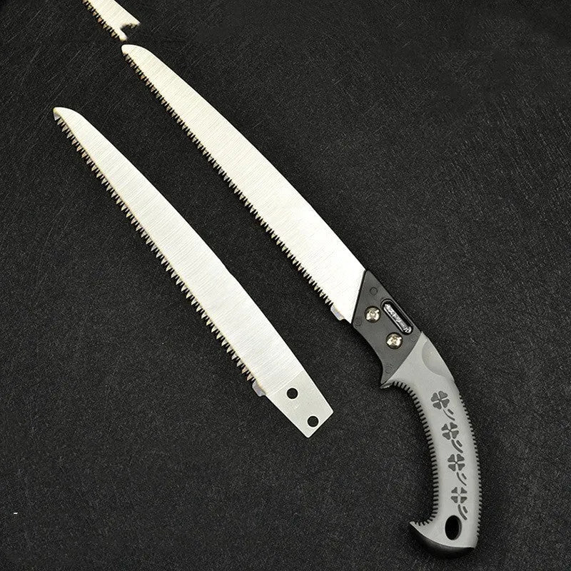 Japanese-style two-tone waist saw with 460mm length and 1.2mm thick blade for tree cutting and woodworking