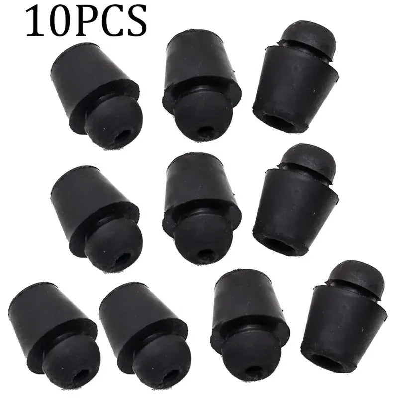 Ten black rubber automobile buckle clips with integrated shock absorbers for damping trim vibration.