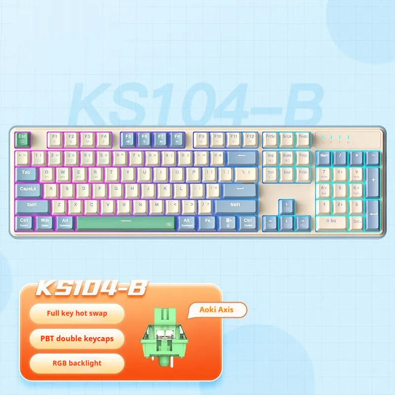104-key mechanical keyboard in multiple colour options with RGB lighting and wired connection