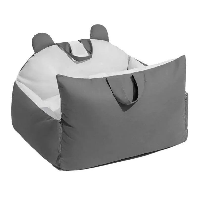 Removable washable dog car kennel in beige, shown in M and L sizes
