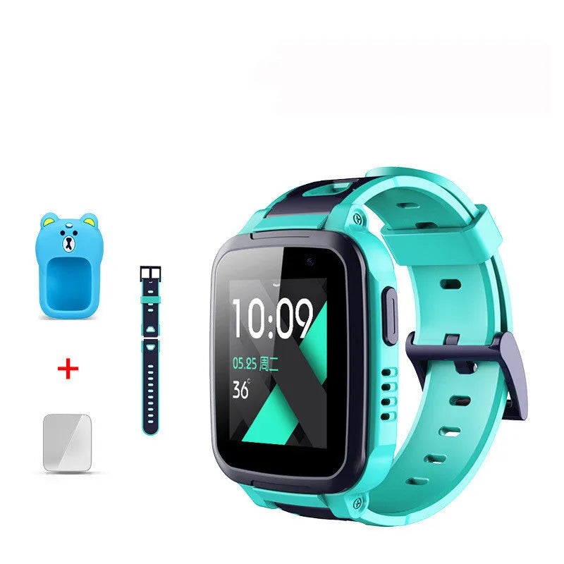 SE5 blue children's smart watch with stainless steel band on a wrist