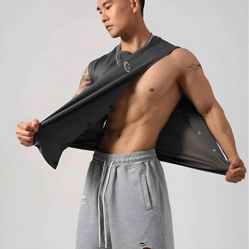 Men's Korean style loose fitness vest with hidden side hooks in solid colour