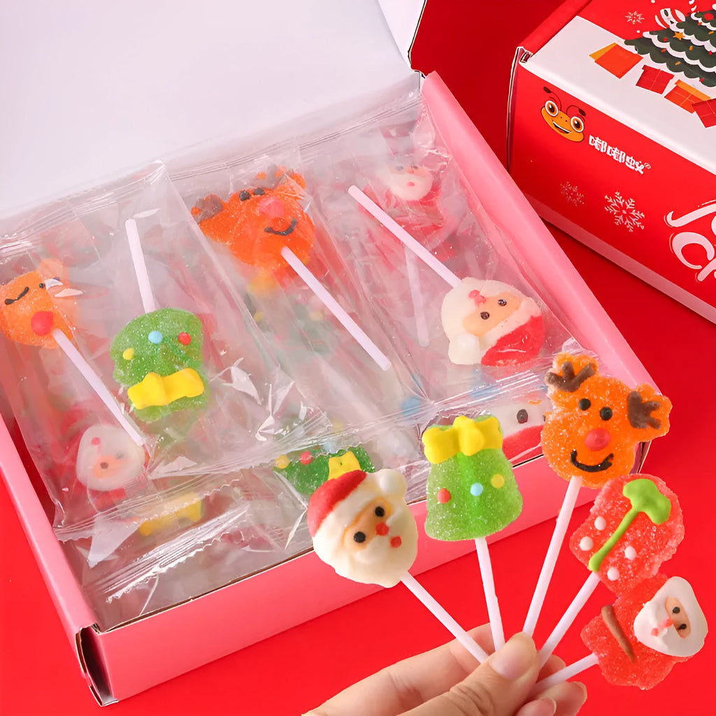 Christmas soft lollipop gift box with 18 or 30 soft candy sticks in festive packaging