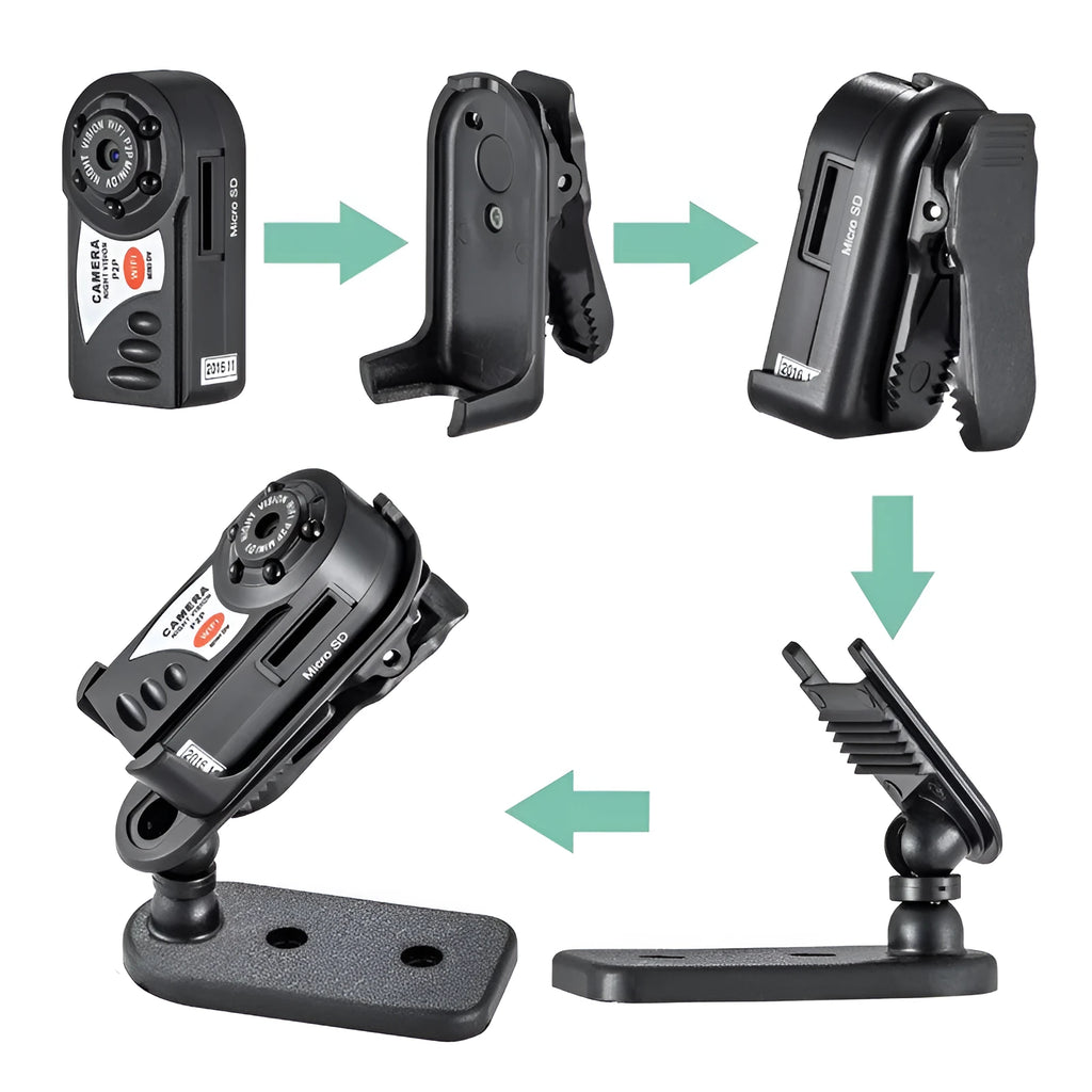 Black wireless Wi-Fi security camera with LCD screen and optical zoom lens