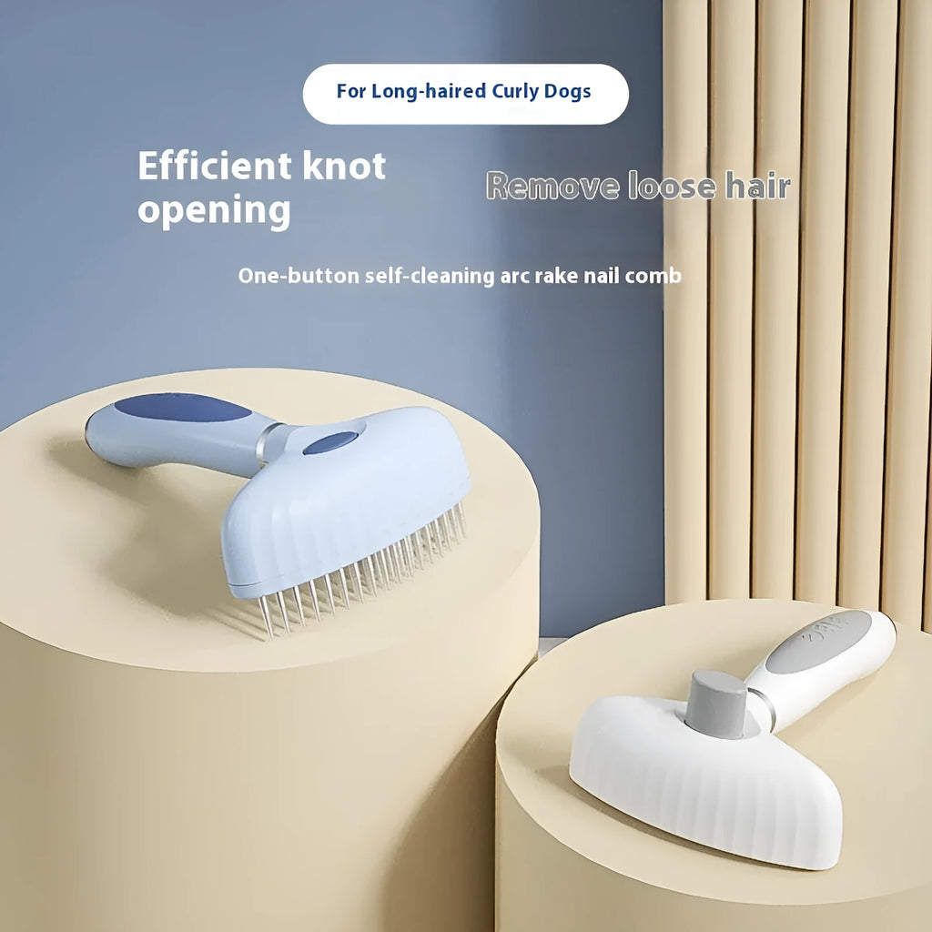 Stainless steel double row pet comb for dog grooming in light blue colour