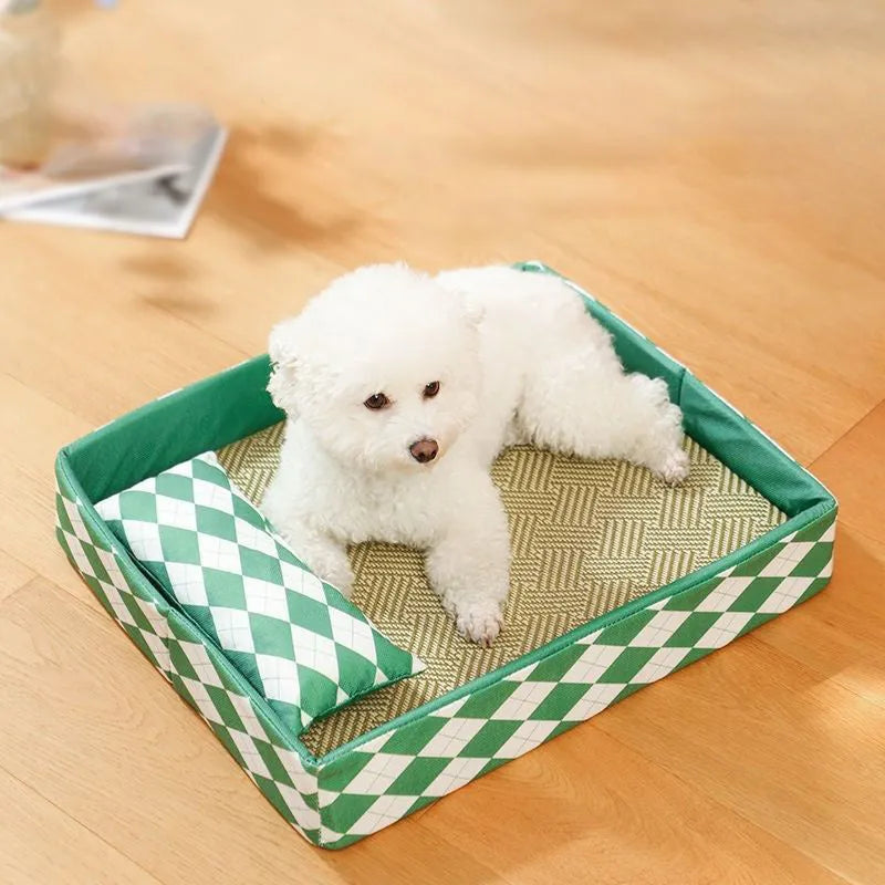 Blue rattan cat litter mat and bed in size L 70cm by 50cm