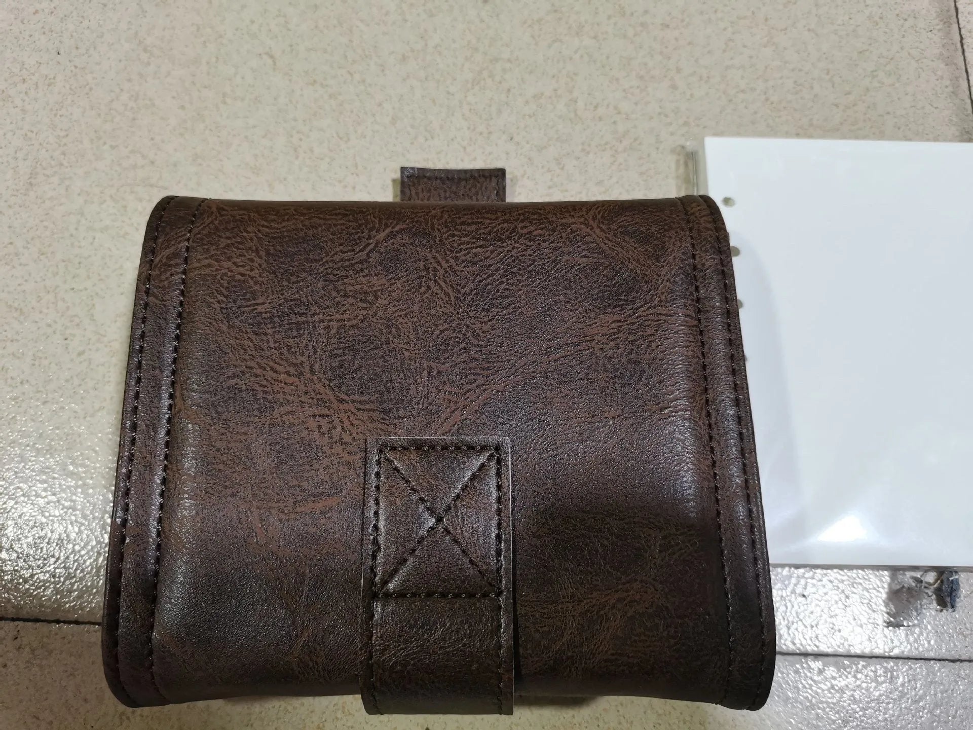 Brown retro leather buckle notebook with A7 size and loose-leaf binding
