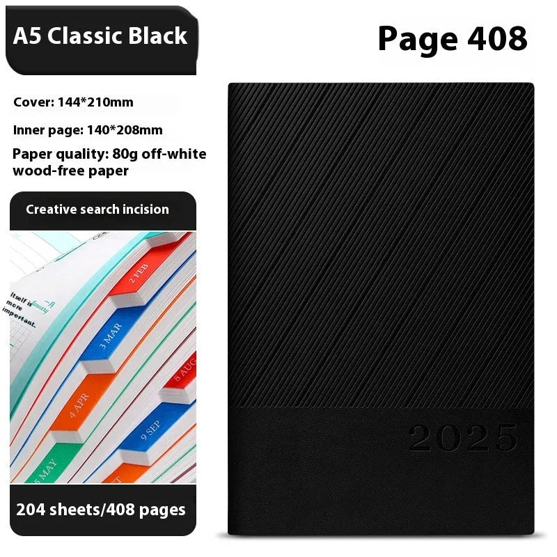 A5 PU leather notepad with striped cover showing bean green colour option next to open pages