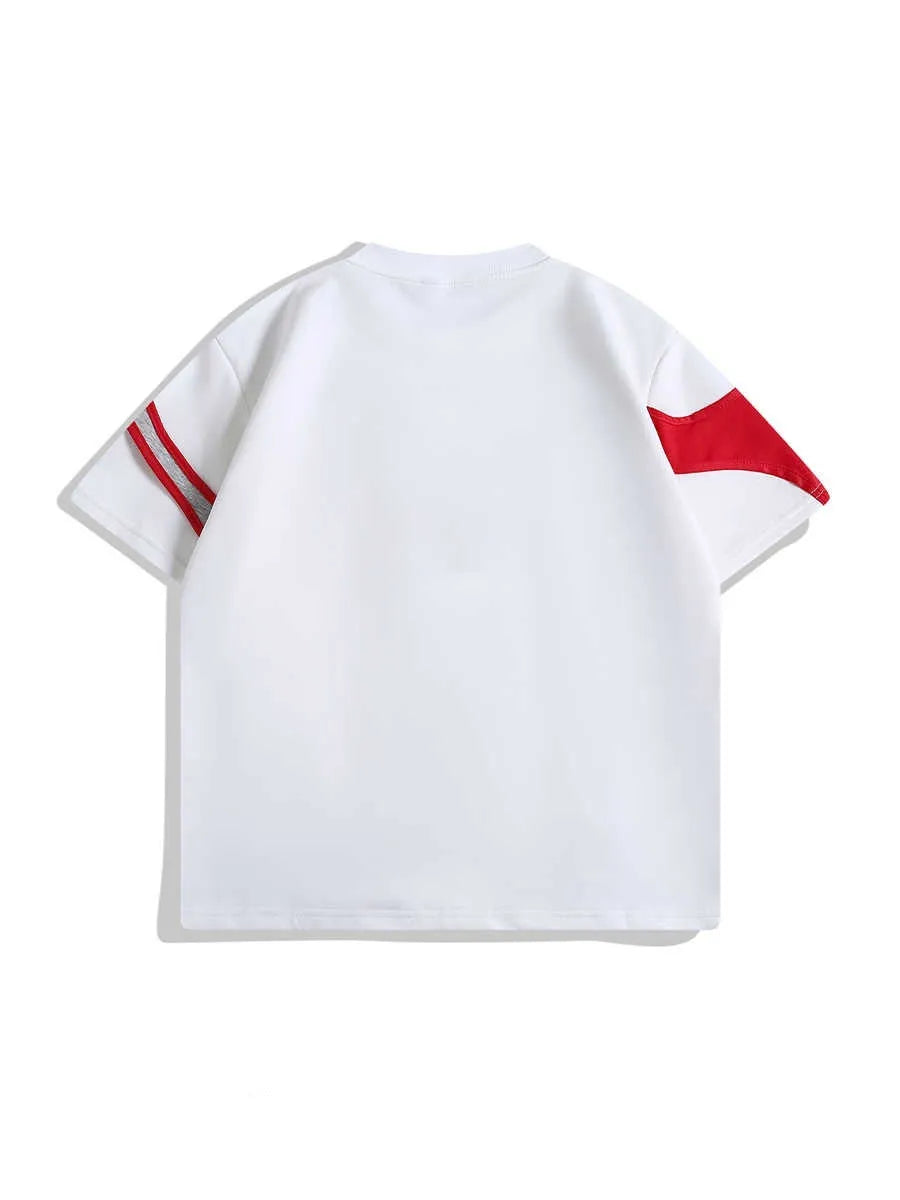 Men's loose fit black t-shirt with double-layer shoulder stitching showing short sleeves and round neck