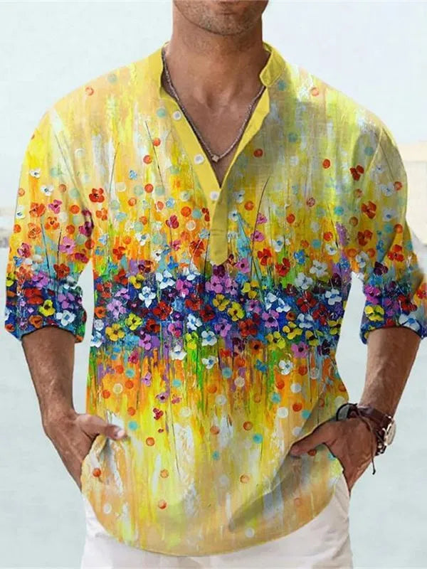 British-style bamboo hemp short sleeve shirt with 3D thermal transfer striped pattern