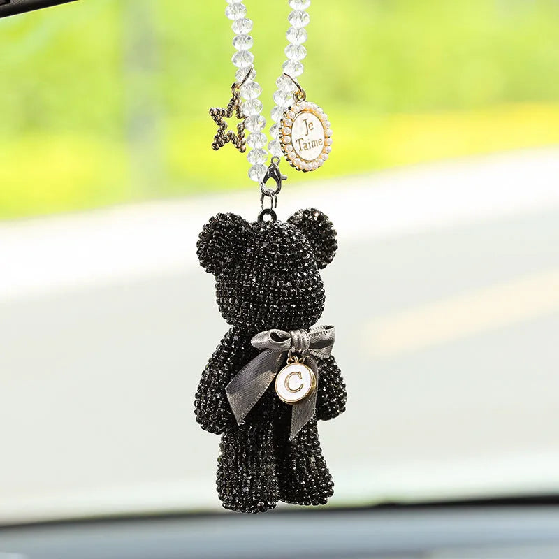 Violent Bear car rearview mirror pendant with crystal rhinestones in 5x9cm size