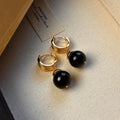 Geometric tigereye earrings with gold plating in brown and black French retro styles